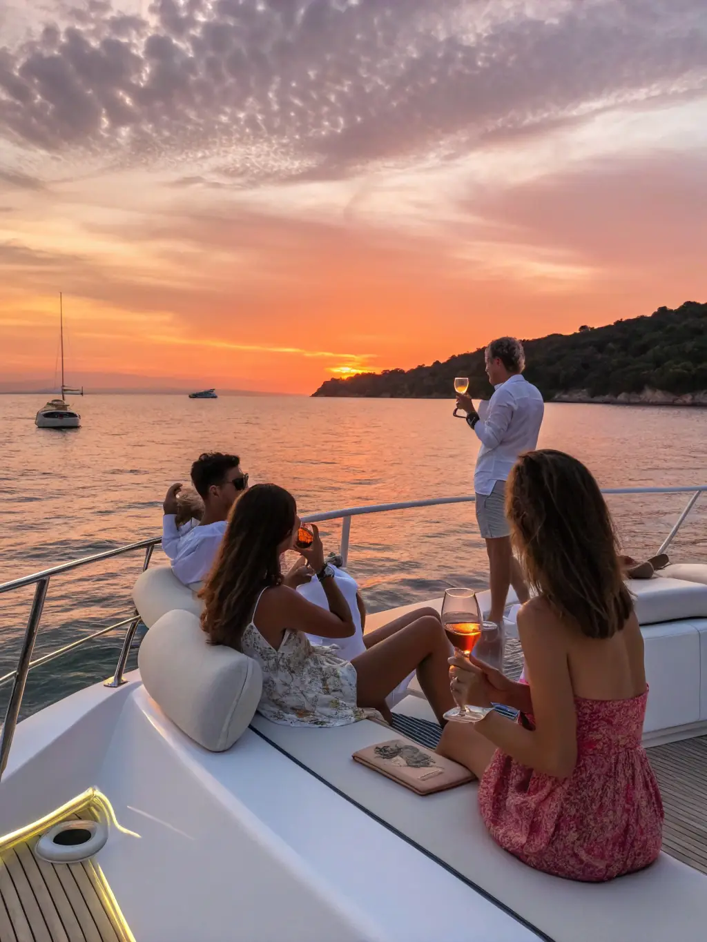 A vibrant photo of a yacht event, such as a cocktail party or a wedding, with elegant decorations and happy guests, illustrating the possibilities for hosting memorable celebrations on a luxury yacht.